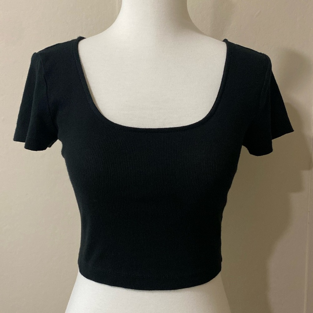 Ribbed Black Crop Top, Size XS